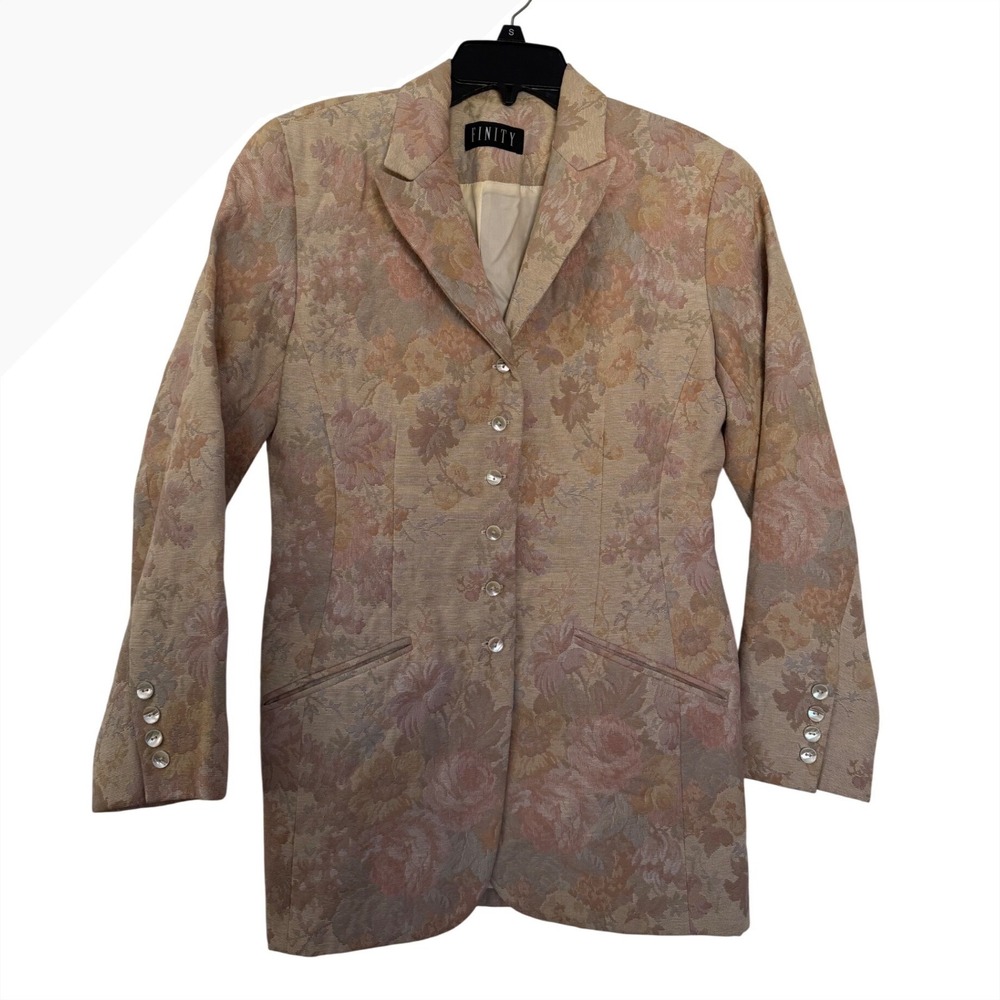 Finity Vintage Floral Tapestry Blazer Jacket Pastel Longline Made in USA Size 6